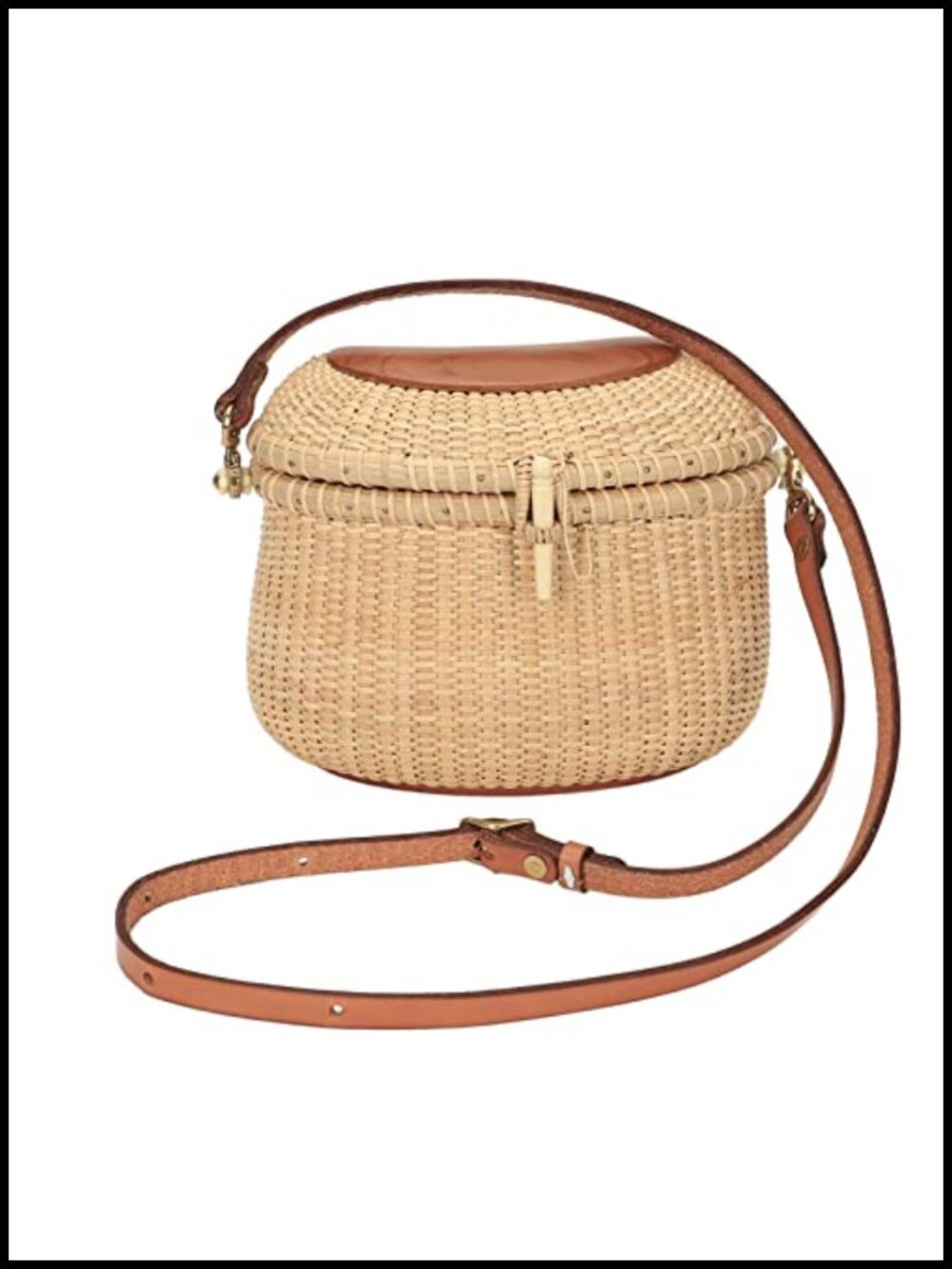 Handwoven Rattan Crescent Purse Shoulder Bag Leather Straps Crossbody Cherry